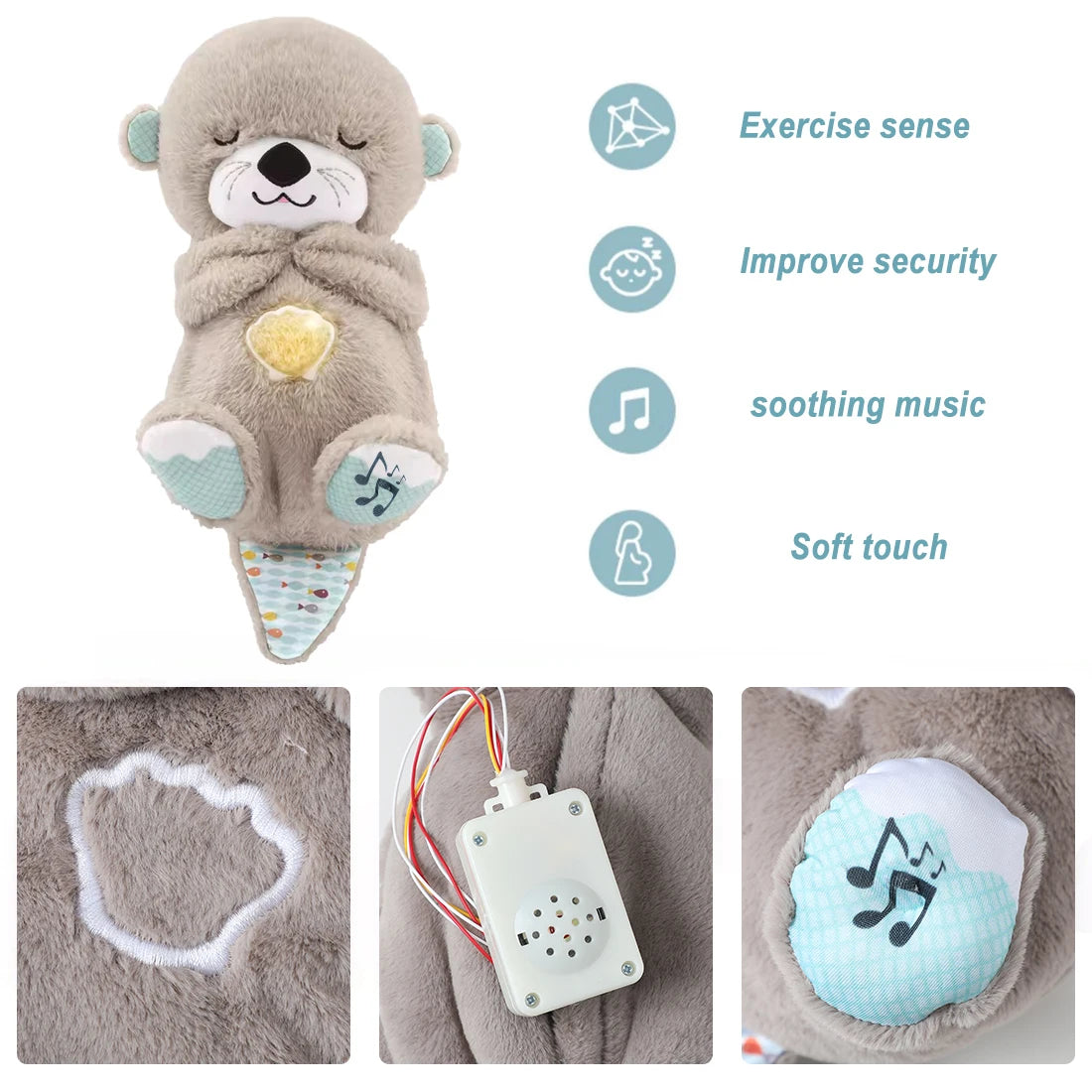 Breathing Otter Baby Sleep and Playmate Otter Musical Stuffed Plush Toy with Light Sound Newborn Sensory Comfortable Baby Gifts